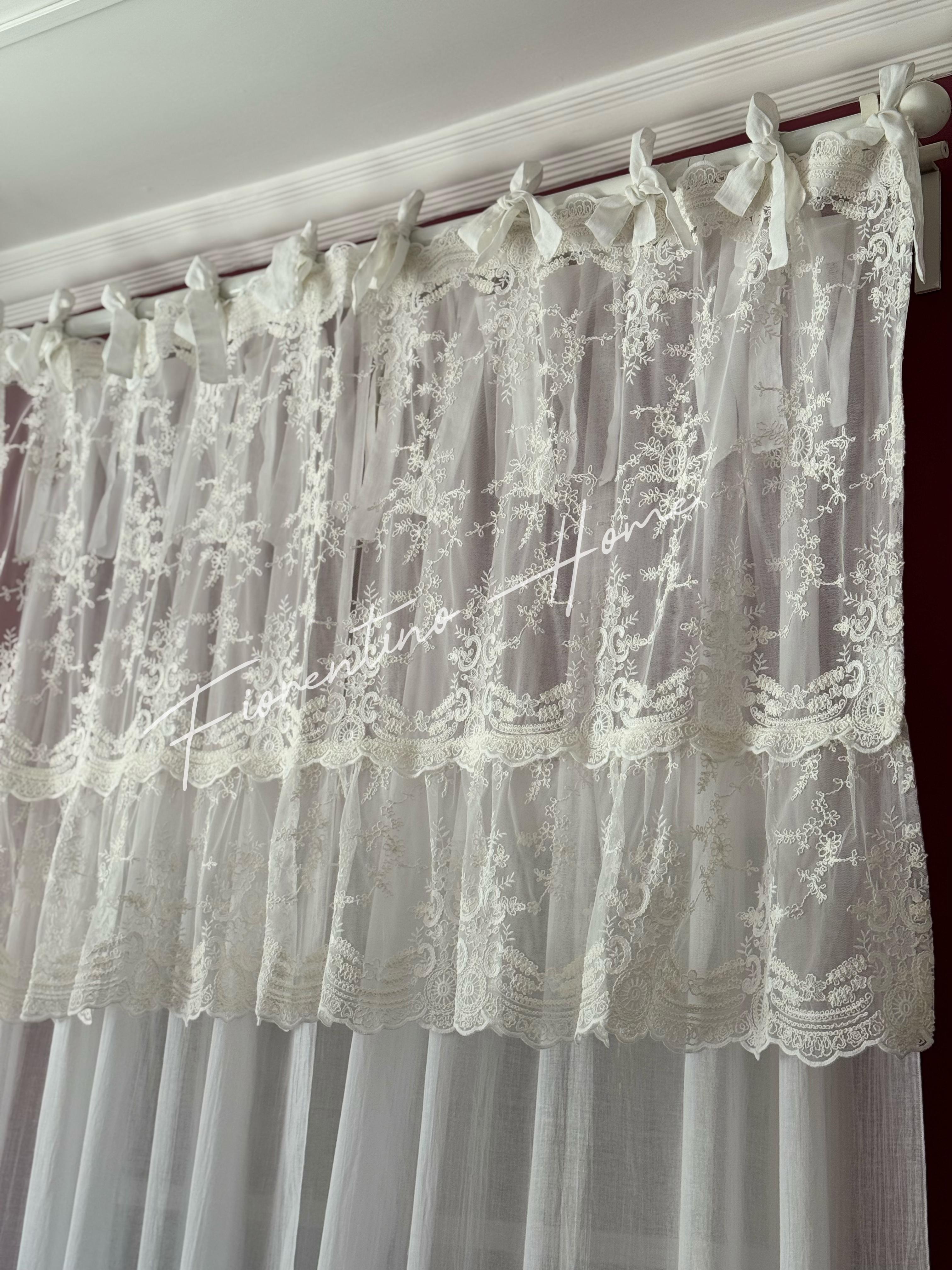 Mantovana sartoriale volant pizzo Rococo bianco naturale - 150x80 cm - Charme Home Textile